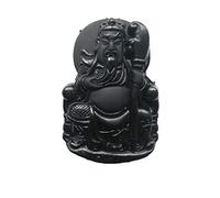 ZGHQHCDRH Obsidian Necklace, Natural Obsidian Guan Gong Pendant Male Necklace Lucky Jade