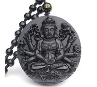 ZGHQHCDRH Obsidian Necklace, Natural Obsidian Thousand Hands Guanyin Pendant Men Women Necklace