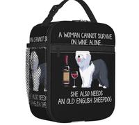 ZGHQHCDRH Old English Sheepdog and Wine Thermal Insulated Lunch Bag Funny Dog Animal Lunch Container Work School Travel Storage Food Box