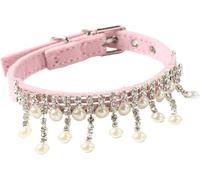 ZGHQHCDRH pet collar, Cute Dazzling Rhinestones Dog Collar Fancy Pearl Collars With Sparkly Crystal Pendant For Small Medium Dogs Cats Rabbit(Pink)