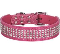 ZGHQHCDRH pet collar, Cute Diamond Dog Collar Wide Leather Sparkling Rhinestones Collars For Medium Large Dogs French Bulldog(Rose,XL)
