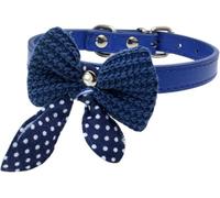 ZGHQHCDRH pet collar, Cute Leather Dog Collar With Knitting Bow Spring Bowtie With Safety Metal Buckle Lovely Gift(Blue,XS)