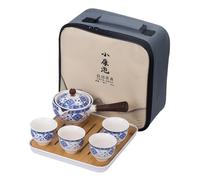 ZGHQHCDRH Portable Travel Auatic Tea Set Simple Design Cerc Tea Pot with Filter Home Use Busin Trip Ential(1set Blue and White Porcelain)