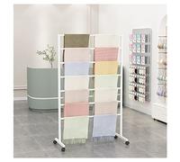 ZGHQHCDRH Product display rack, Scarves Stand with Wheels, Towels Display Rack for Shop, Rolling Freestanding Metal Pants Holder, Wrapping Papers Shelf(White,80x40x145cm)