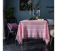 ZGHQHCDRH table cover, Pink Lace Tablecloth,Handmade Vintage Crochet Macrame Cotton Woven Hollow Table Cover with Tassels for Kitchen Round Rectangular Table(140x140cm(55x55inch))