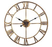 ZGHQHCDRH Wall Clock, Oversized Rome Numeral Decorative Art Classic Metal Wall Clock, Indoor Silent Clock for Living Room Decor, Fireplace, Office(Gold,18.5inch)