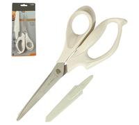 ZGL2583C Multipurpose Scissors with Safety Cover, 9 inches / 210 mm, White Body, 3D Shaped Ergonomic Handles, Right Handed, Curved Edges, Ideal for Home Office General