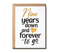 ZGLDesigns Nine Years Down And Forever To Go Card - Romantic Anniversary Love Card - 9Th Anniversary - Gift For Husband Wife Boyfriend Girlfriend.