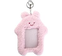 ZGLUZP Pink Cute Plush Photocard Holder with Keychain, Cartoon Bear Rabbit Cat Photo Sleeve Cartoon Plush Photo Sleeve Protective Case Photo Albums, Frames and Accessories