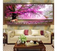 ZGmaxCL 5D Diamond Painting Kits DIY for Adults Full Drill Round Cherry Blossom Tree and Elk Cross Stitch Mosaic Diamond Dots Living Room Wall DecorPictures 39.4x15.7 inch