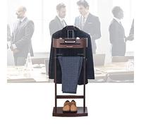 ZGNB Wardrobe Valet Solid Wood Suit Valet Stand, Floor Standing Clothes Valet with Drawer Shelf, Valet Stand Suits Stand with Trouser Bar Jacket Hanger, for Office Living Room Bed Room, Brown