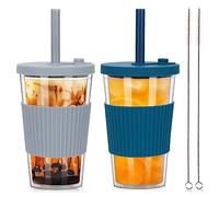 ZgoEC 2 Pack Bubble Tea Cup with Lids and Straws, 500ml/17oz Double Wall Plastic Tumbler with Straws, Leakproof Iced Coffee Cup, Smoothie Cup, Insulated Tumbler with Straw, Bubble Tea Cup for Drinks