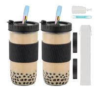 ZgoEC 2 Pack Reusable Bubble Tea Glass Cups with Lid and Straw, 24oz/730ml