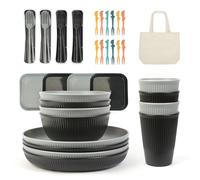 ZgoEC 49pcs Camping Cutlery Set for 4 People, Unbreakable Camping Dinnerware Sets for 4, Lightweight Camping Plates and Bowls Set, Plastic Dinner Set with Carry Bag, Picnic Tableware Sets, BBQ Party