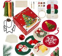 ZgoEC 6pcs Christmas Punch Needle Kit for Beginners, Christmas Coaster Easy DIY Punch Needle Embroidery Kit with Video & Instruction, Holder & Tools, Starter Craft Gift with 6 Christmas Patterns