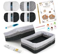 ZgoEC Crochet Kit for Beginners, Square Crochet Basket with Video and Instructions, Textile Yarn for Crocheting, with Complete Accessories, Storage Basket for Home Decoration, DIY Gift for Mom