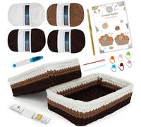 ZgoEC Crochet Kit for Beginners, Square Crochet Basket with Video and Instructions, Textile Yarn for Crocheting, with Complete Accessories, Storage Basket for Decoration, DIY Gift for Mom Adults