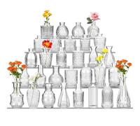 ZgoEC Glass Bud Vases Set of 30 Transparent Floral Patterns, Glass Small Vases for Table Decoration, Vintage Mini Vase for Flowers, Glassvases for Wedding Centerpieces Home Decor - Housewarming Gift