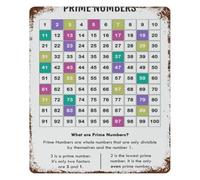 ZGPOSQKZSC Color Coded Number Chart Mathematics Numbers Only Divisible by 1 and Itself Vintage Tin Metal Sign Educational Wall Decor 8 X 12 in