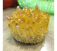 ZGPOSQKZSC Yellow Electroplated Crystal Cluster Raw Rock Quartz Flowers Aura Stones Gift Modern House Decor Ornaments (Size : 250-350g)