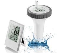 ZGRMBO Digital Pool Thermometer Floating Easy Read - IPX8 Waterproof Wireless Pool Thermometer with 12/24Hour, Indoor&Ourdoor Temp(℃/℉), Remote Pool Thermometer Floating for Pool, Bathtub, Fish Tank