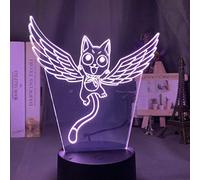 ZGSBT 3D Illusion Lamp Led Night Light Fairy Tail Cat Happy Fly Figure for Decor Color Changing Anime Giftctouch Sensor for Kids Boys Girls