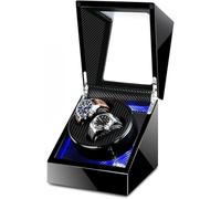 ZGSSOPTU Double Watch Winder Box for Men Women Luxury Piano Wood Shell Soft Adjustable Pillows Blue Led Light Silent Motor Ac