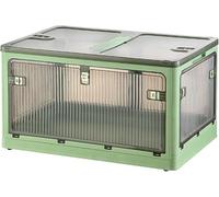 ZGSSOPTU Foldable Storage Boxes with Lids, Plastic Storage Organiser with Portable Handles & Wheels, Large Clear Storage Bin for Wardrobe Grocery Cupboard(Green,60x42x33.5CM)