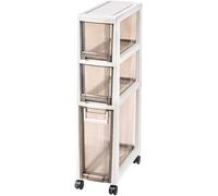 ZGSSOPTU Storage Cabinet Narrow Tall Large Capacity Slim Toilet Paper 4 Drawer Cart With Clear Drawers And Casters Vertical(Dark Brown,3 Tier)