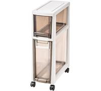 ZGSSOPTU Storage Cabinet Narrow Tall Large Capacity Slim Toilet Paper 4 Drawer Cart With Clear Drawers And Casters(Dark Brown,2 Tier)