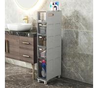 ZGSSOPTU Storage Cabinet Stackable Storage Drawers Narrow Tall Slim 5 Drawer Tower, Toilet Paper With Clear Drawers And Casters(Grey-transparent Gray Drawer,5 Tier)