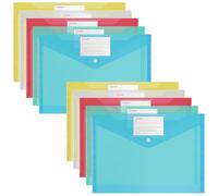 ZGTS 10 Pack Plastic Wallets 5 Assorted Color A4 Popper Wallets with Label Pocket, Assorted, Clear Plastic Paper Wallets for Office Organization Supplies Document Storage