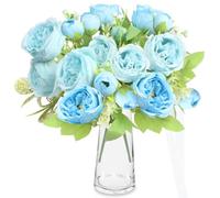 ZGTS 2 Bunches Artificial Peony Silk Flowers,Faux Peonies Flower Bouque for Table Centerpieces Floral Arrangement Wedding Party Home Kitchen Decor (Blue)