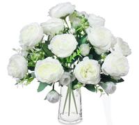 ZGTS 3 Bunches Peony Artificial Flowers Silk Peonies Bouquets Pink Flowers for table Centerpieces Floral Arrangement Faux Flower for Home Kitchen Garden Party Wedding Decoration (White)
