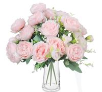 ZGTS 3 Bunches Peony Artificial Flowers Silk Peonies Bouquets Pink Flowers for table Centerpieces Floral Arrangement Faux Flower for Home Kitchen Garden Party Wedding Decoration (Pink)