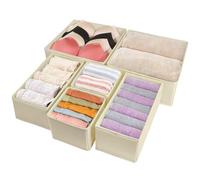 ZGTS 6 Pack Foldable Fabric Drawer Organizers Wardrobe Storage Dividers for Clothes Underwear Socks Bras Ties Scarves Baby Clothing Closet Storage Organizer for Bedroom Office Dresser (Beige)