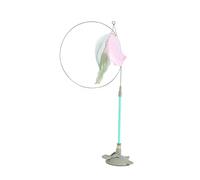 ZGUZMCMK Cat Toy Interactive Feather Cat Fishing Rod Set with Suction Cup Detachable Feather Toy Training for Kittens Made of Steel for Shared Time, Green