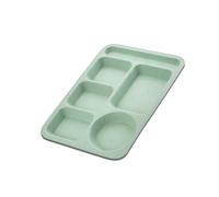 ZGWANSUI Wheat Straw Divided Plates, 5 Compartment Plates Reusable, Plastic School Lunch Tray with Dividers for Adults, Food Section Plates Diet Dinner Serving Platter, Dishwasher Safe (Green)