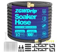 ZGWDrip Soaker Hose 100 FT,1/2 Inch Soaker Garden Hose with 3/4" Solid Brass Connectors