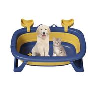ZGWRYI Instant Collapsible Dog Bath Tub with Anti-Slip Base Water Drain Valve Folding Portable Grooming Tub for Small/Medium Pets,Perfect for Gardens Caravan Trips(Blue)