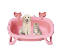 ZGWRYI Instant Collapsible Dog Bath Tub with Anti-Slip Base Water Drain Valve Folding Portable Grooming Tub for Small/Medium Pets,Perfect for Gardens Caravan Trips(Pink)