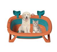 ZGWRYI Instant Collapsible Dog Bath Tub with Anti-Slip Base Water Drain Valve Folding Portable Grooming Tub for Small/Medium Pets,Perfect for Gardens Caravan Trips(Orange)