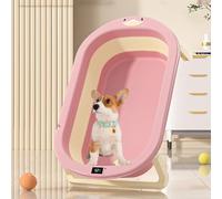 ZGWRYI Multipurpose Collapsible Pet Bathtub Puppy Shower Basin with Drainage Hole Thermal Sensor,Portable Folding Bathing Tub for Puppy,Kitten,Dog(Pink)