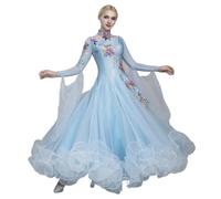 ZGXNYI Ballroom Dance Competition Dress Women National Standard Modern ClothesTango Waltz Stage Costumes(Blue,S)