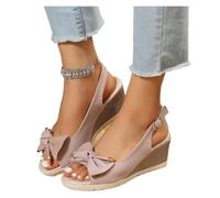 ZGXNYI Bow Knot Thick Bottom Sandals Women Back Strap Wedge Open Toe Sandal Female Office Ladies Anti-Slip Sandalias Mujer(Pink,36)