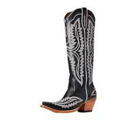 ZGXNYI Cowboy Boots For Women Knee High Med Calf Vintage Western Cowgirl Boots Women Heeled Casual Shoes Block Heel(Black White,42)