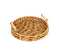 ZGXNYI Handwoven Rattan Basket Breakfast Bread Food Storage Tray Fruit Vegetable Cake Wicker Plastic Rattan Threads Basket(Round Medium)