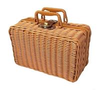 ZGXNYI Imitation Rattan Storage Basket Handheld Wicker Case Comfortable Handle Suitcase(Brown,Small)