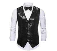 ZGXNYI Men Wedding Ball Party Sequins Suit Vests Singers Stage Performances Dress Tops(Black,S)