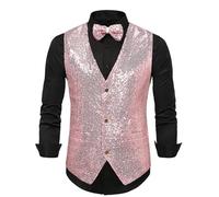 ZGXNYI Men Wedding Ball Party Sequins Suit Vests Singers Stage Performances Dress Tops(Pink,S)